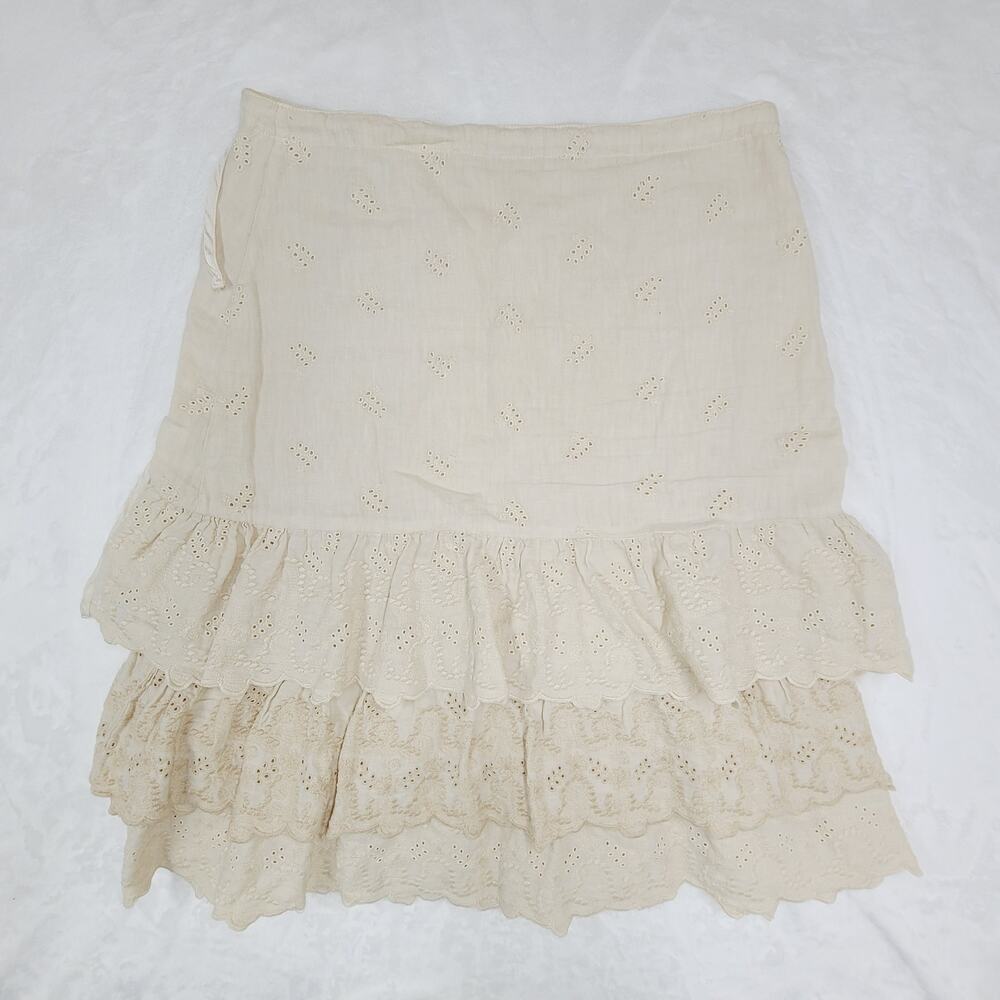 Vintage Eyelet Cotton Skirt Italy 42 Cream Lace Cottagecore Romantic Boho - Picture 2 of 16